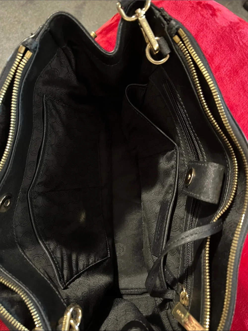 Michael Kors Black Saffiano Leather Satchel with Gold MK Charm